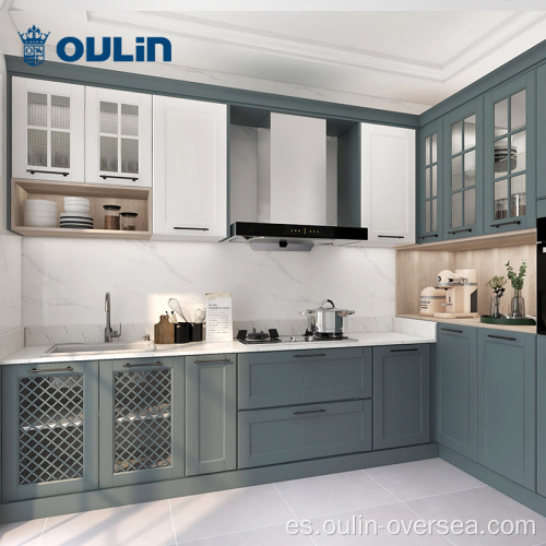 Gabinete de cocina de laca moderna y europea azul para proyectos